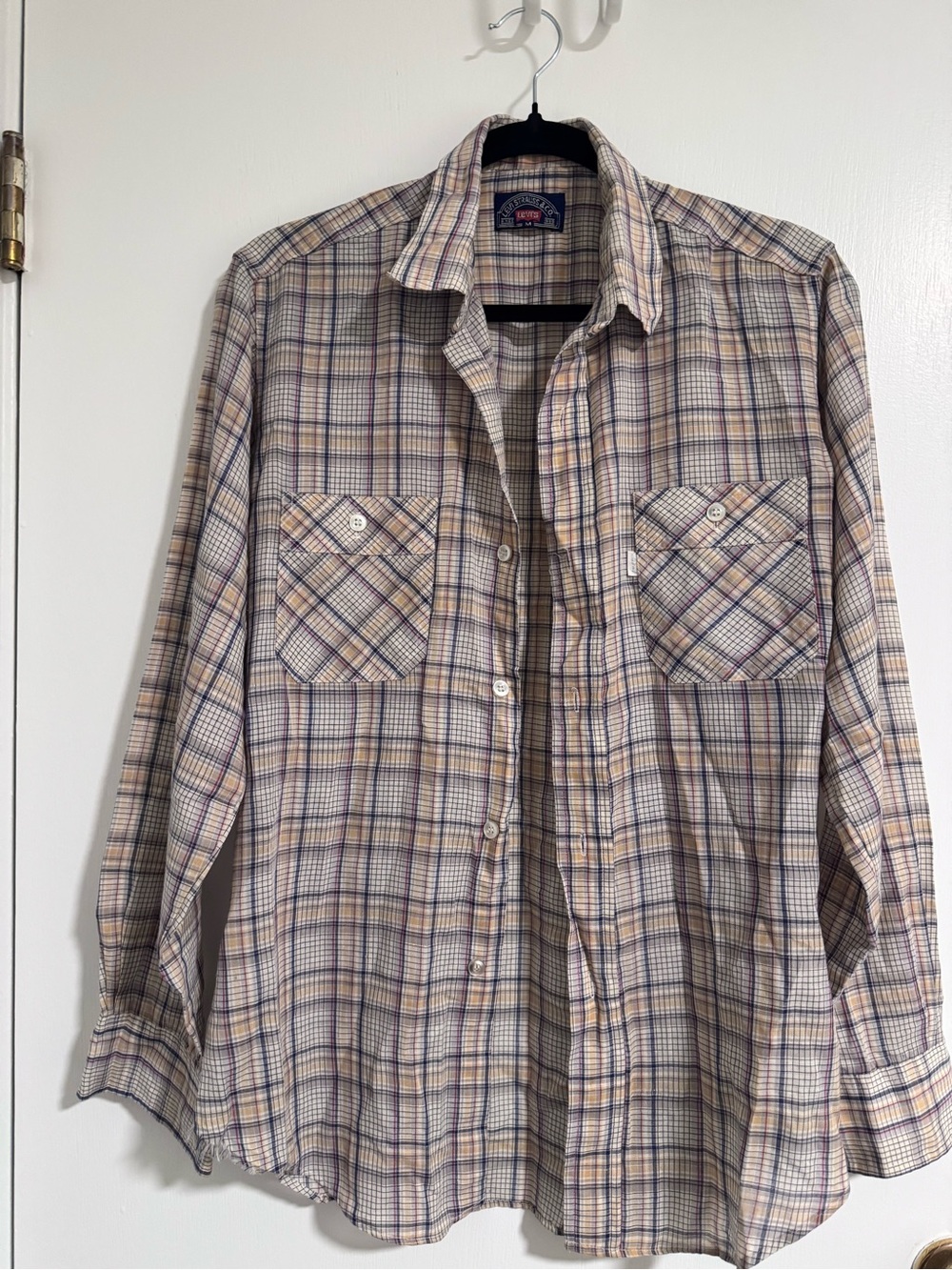 Levi's Beige, Navy & Red Plaid Shirt